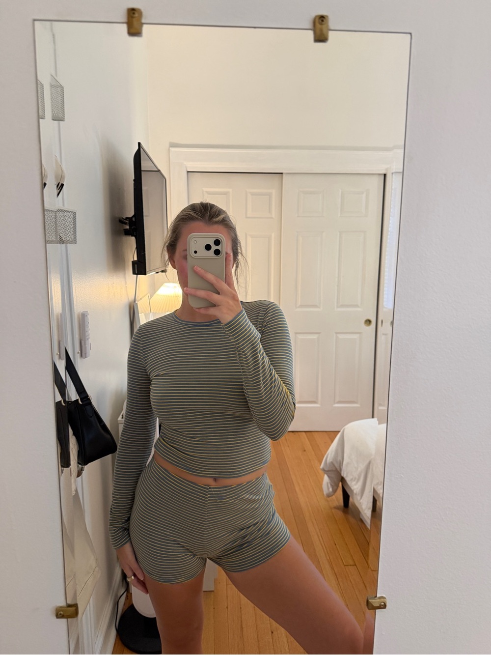 Striped Long-Sleeve Set in Gray/Yellow